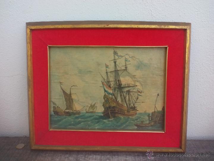 Art: Antiguo cuadro con l&aacute;mina de Tema na&uacute;tico. Barcos