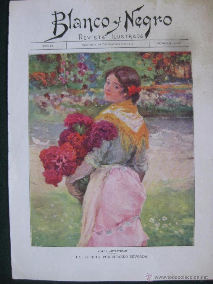 Art: BLANCO Y NEGRO - FIRMADO RICARDO BRUGADA- LA FLORISTA -LAMINA ANTIGUA DE LA REVISTA