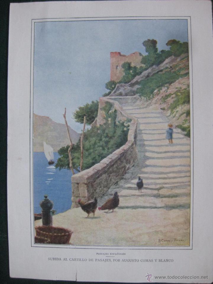 Art: BLANCO Y NEGRO - FIRMADO AUGUSTO COMAS- SUBIDA AL CASTILLO DE PASAJES -LAMINA ANTIGUA DE LA REVISTA