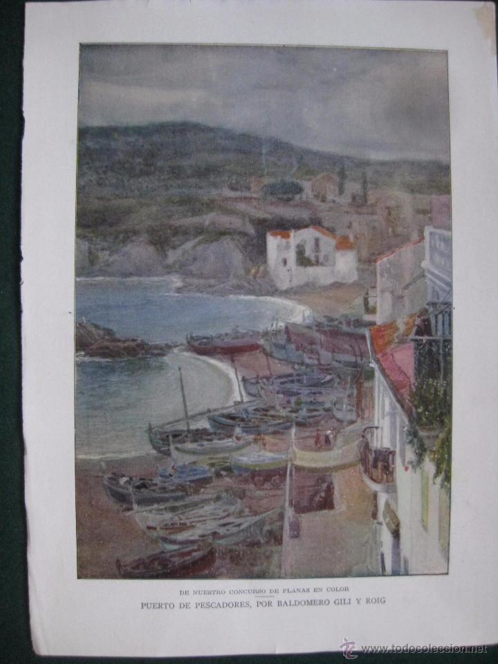 Art: BLANCO Y NEGRO - FIRMADO BALDOMERO GIL- PUERTO DE PESCADORES -LAMINA ANTIGUA DE LA REVISTA