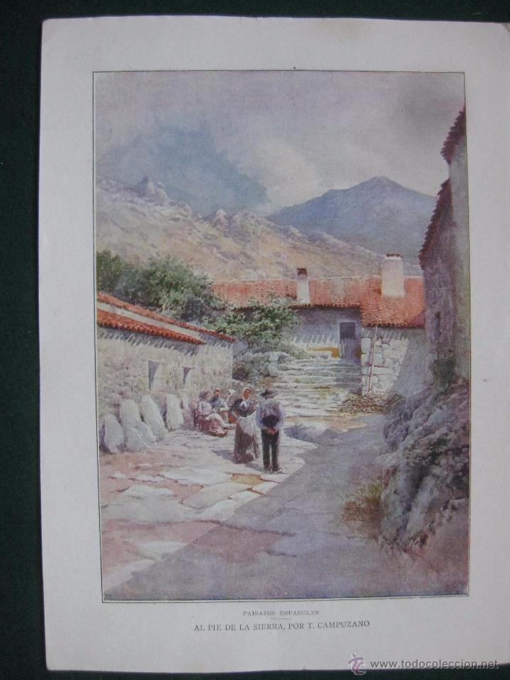 Art: BLANCO Y NEGRO - FIRMADO CAMPUZANO - AL PIE DELA SIERRA -LAMINA ANTIGUA DE LA REVISTA