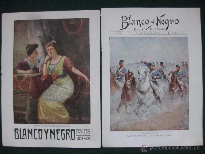 Art: BLANCO Y NEGRO- FIRMADO EMRIQUE ESTEVAN- LECTURA Y PAGINS MILITARES- DOS LAMINAS ANTIGUAS
