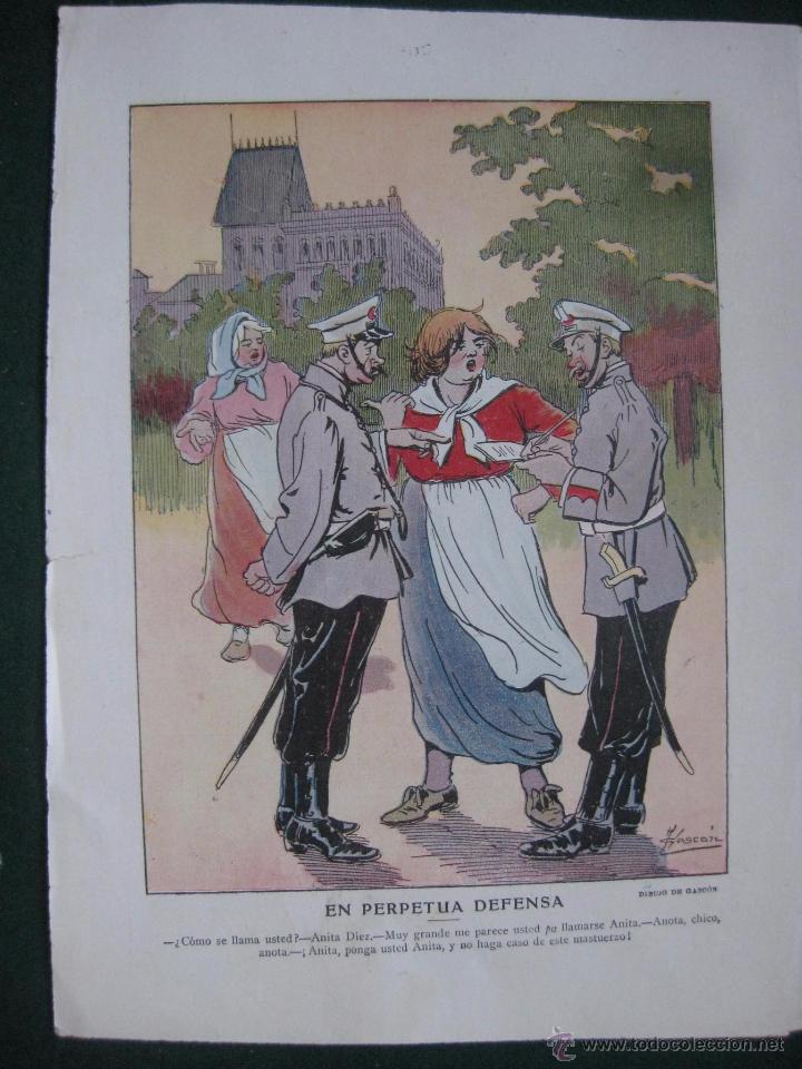 Art: BLANCO Y NEGRO- FIRMADO GASCON- EN PERPETUA DEFENSA- LAMINA ANTIGUA