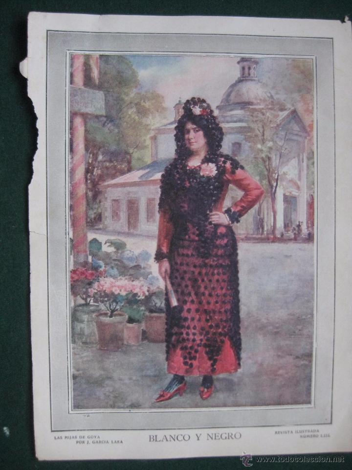 Art: BLANCO Y NEGRO- FIRMADO JOSE GARCIA LARA - LAS HIJAS DE GOYA- LAMINA ANTIGUA