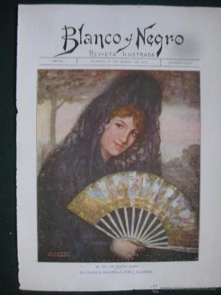 Art: BLANCO Y NEGRO- FIRMADO LLASERA - LACLASICA MANTILLA- LAMINA ANTIGUA