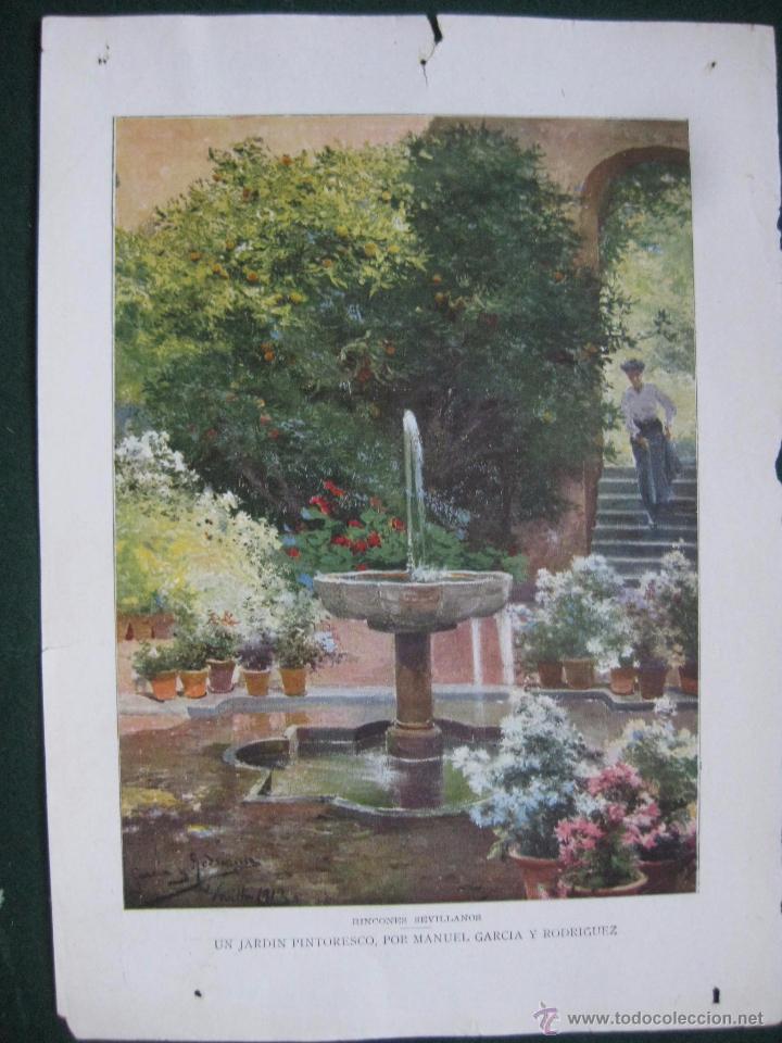 Art: BLANCO Y NEGRO- FIRMADO MANUEL GARCIA RODRIGUEZ-UN JARDIN PINTORESCO SEVILLANO - DIBUJO REVISTA