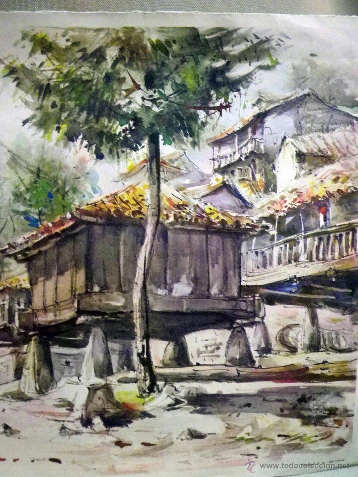 Art: ANTIGUA LAMINA LITOGRAFIADA, PAISAJE, HORREO, 26,5 x 31 cm. DE ALMANAQUE RIEUSSET,1950s