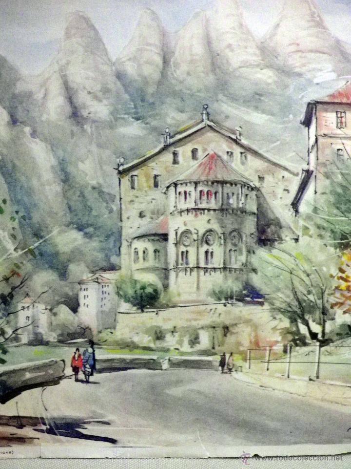 Art: ANTIGUA LAMINA LITOGRAFIADA, MONTSERRAT, BARCELONA, 26,5 x 31 cm. DE ALMANAQUE RIEUSSET,1950s