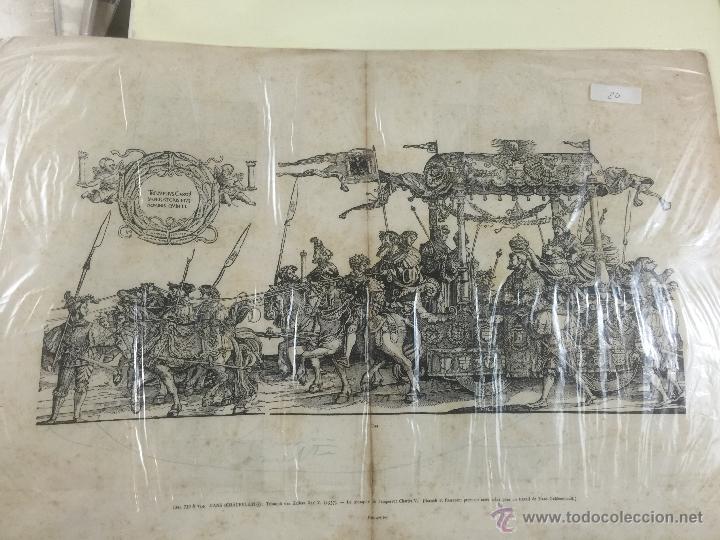 Kunst: reproducci&oacute;n del siglo XIX de un antiguo gravado, coronacion del rey en una carroza.