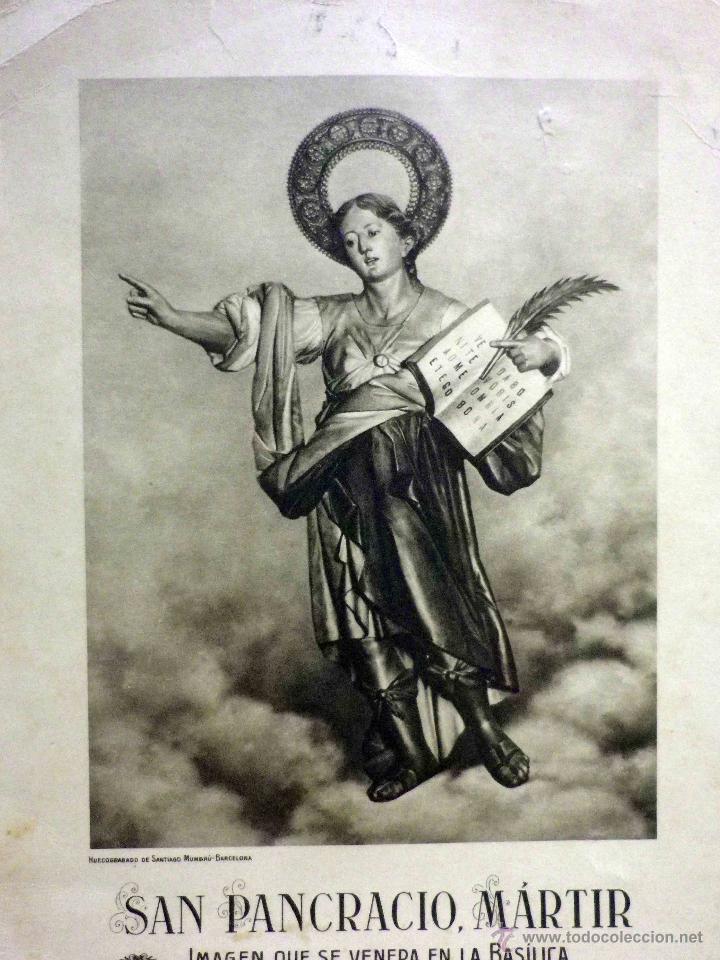 Art: LAMINA ANTIGUA, SAN PANCRACIO, HUECOGRABADO DE MUMBRU, 40 DIAS DE INDULGENCIA. BASILICA DEL PINO