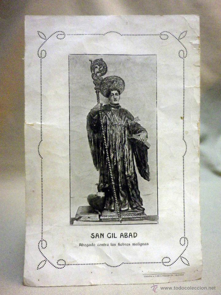Kunst: LAMINA ANTIGUA, SAN GIL ABAD, ABOGADO CONTRA LAS FIEBRES MALIGNAS, ORACION POR DETRAS, 25 X 16 cm