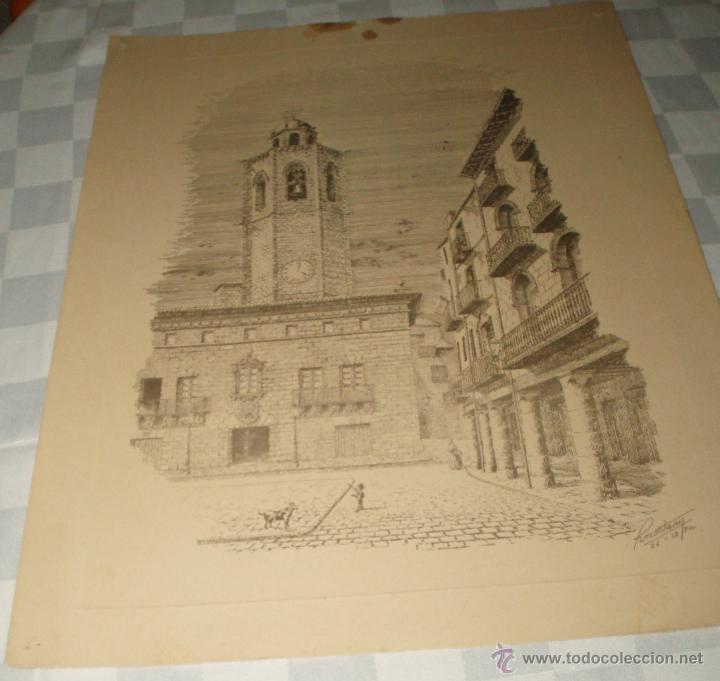 Kunst: lamina antigua plaza de las iglesia firma original