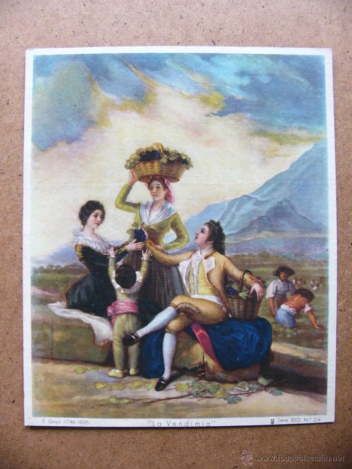 Kunst: Antigua lamina reproduccion carton entelado La Vendimia F Goya Serie SSG 214 Bargallo Barcelona