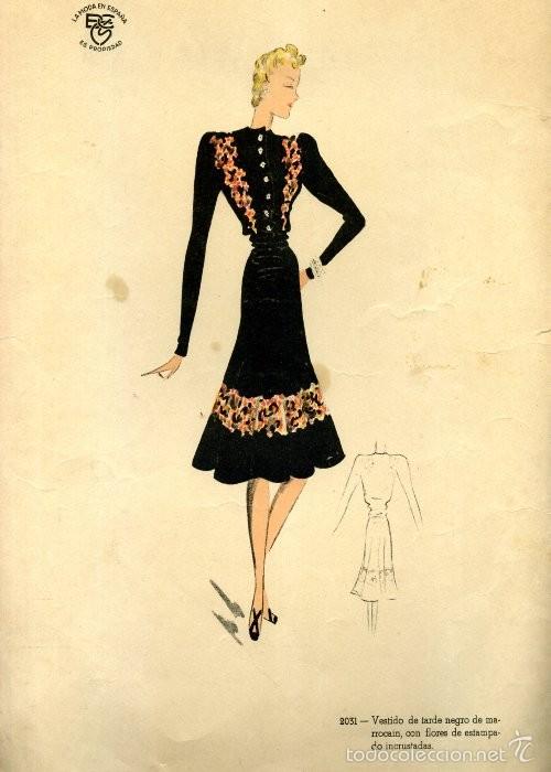 Art: LAMINA LA MODA EN ESPA&Ntilde;A n&ordm; 2031 VESTIDO DE TARDE NEGRO