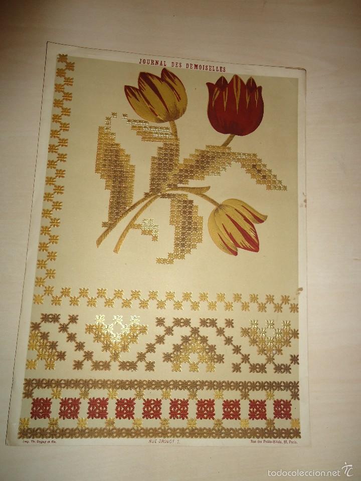 Arte: s. XIX - BRODERIE - RARO GRABADO - MODELO DE BORDADO - DEL JOURNAL DES DEMOISELLES - 28 x 20