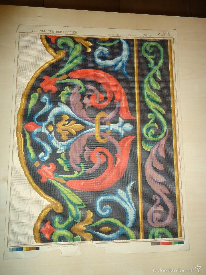 Arte: 1876 - BRODERIE - RARO GRABADO - MODELO DE BORDADO - DEL JOURNAL DES DEMOISELLES - 36,5 x 27,5