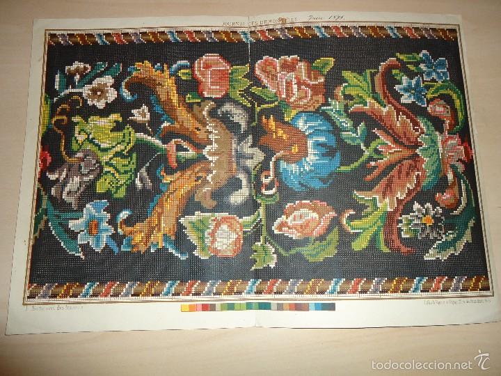 Arte: 1875 - BRODERIE - RARO GRABADO - MODELO DE BORDADO - DEL JOURNAL DES DEMOISELLES - 25,5 x 37