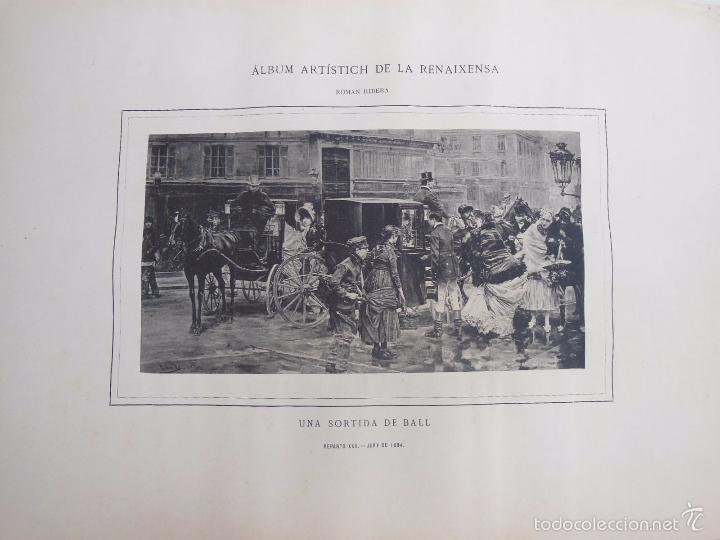 Art: Antigua Lamina : UNA SORTIDA DE BALL. RIBERA Roman. 1884. Album Art&iacute;stich de la Renaixensa.