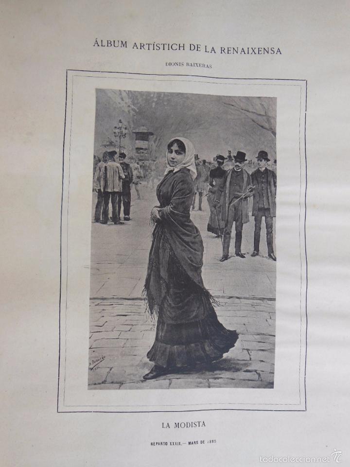 Art: Antigua Lamina : LA MODISTA. BAIXERAS Dionis. 1885.Album Art&iacute;stich de la Renaixensa.