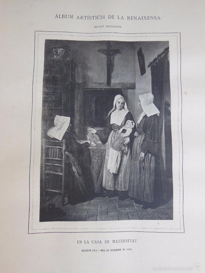 Art: Antigua Lamina :  EN LA CASA DE MATERNITAT. MERCADER Benet. 1883. Album Art&iacute;stich de la Renaixensa.
