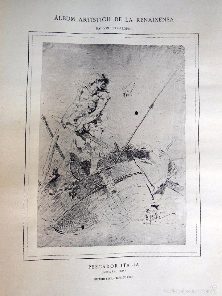 Art: Antigua Lamina : PESCADOR ITALIA (Dibuix a la ploma) GALOFRE 1884. Album Art&iacute;stich de la Renaixensa.