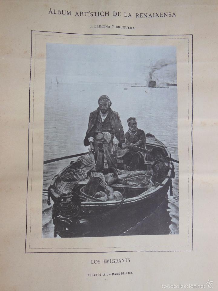 Art: Antigua Lamina : LOS EMIGRANTS. LLIMONA Y BRUGUERA J. 1887. Album Art&iacute;stich Renaixensa.