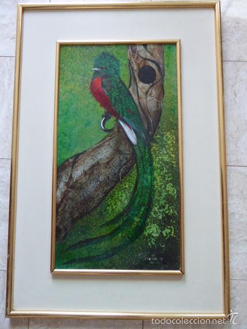 Arte: LAMINA ENMARCADA Y BARNIZADA. AVE TROPICAL. 55 X 85 CM MEDIDAS CON MARCO.