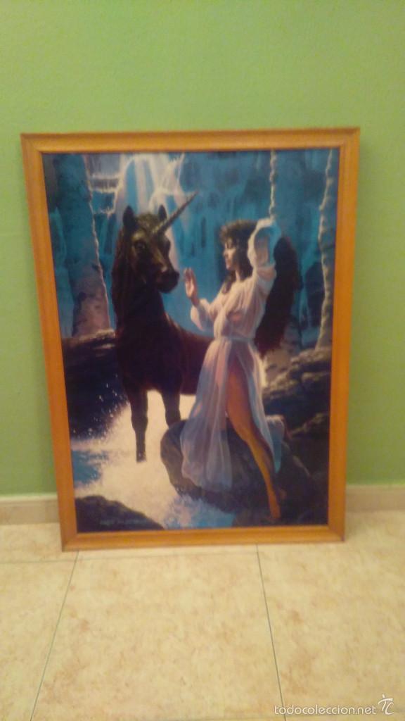 Art: CUADRO LAMINA  UNICORNIO CON MUJER MEIDADAS.94 X 69
