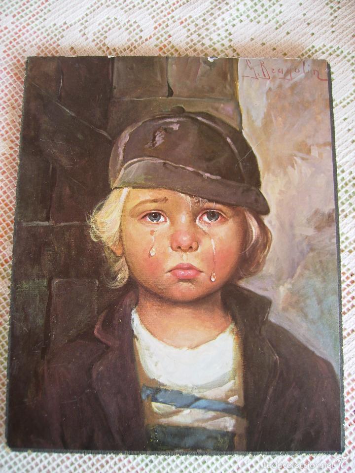 Art: **PRECIOSA LAMINA SOBRE MADERA, ---NI&Ntilde;OS LLORANDO (G.BRAGOLIN)----(30 x 24 cm)**