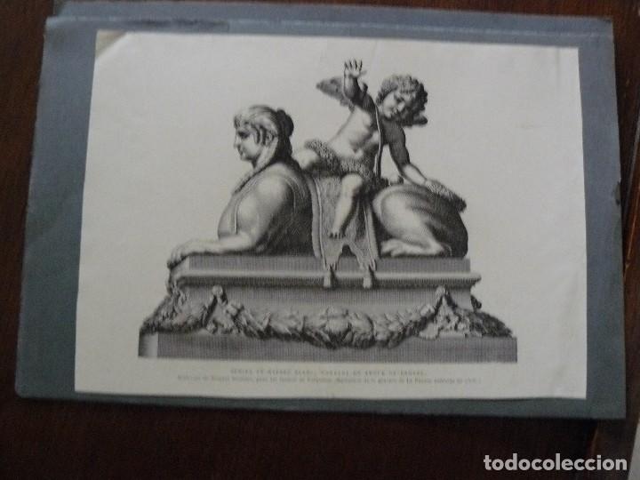 Kunst: Antigua l&aacute;mina - Esfinge de marmol blanco .portando un amor de bronce