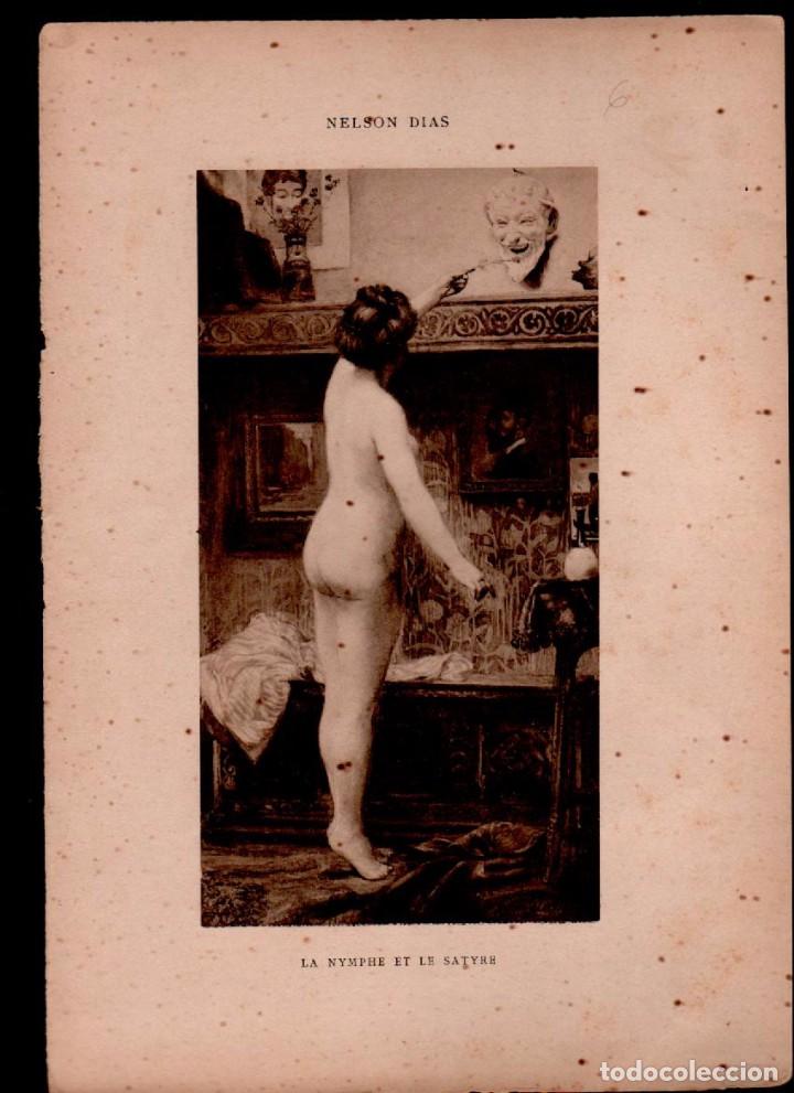 Arte: CL2-6 Antigua Lamina de LE NU AU SALON -Tema  -  LA NYMPHE ET LE SATYRE de Nelson Dias - impreso en