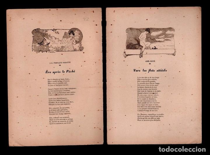 Arte: CL2-22 Antigua Lamina a doble cara Ilustrada por F. Bell, de LE NU AU SALON -Tema - VERS LES FLOTS A
