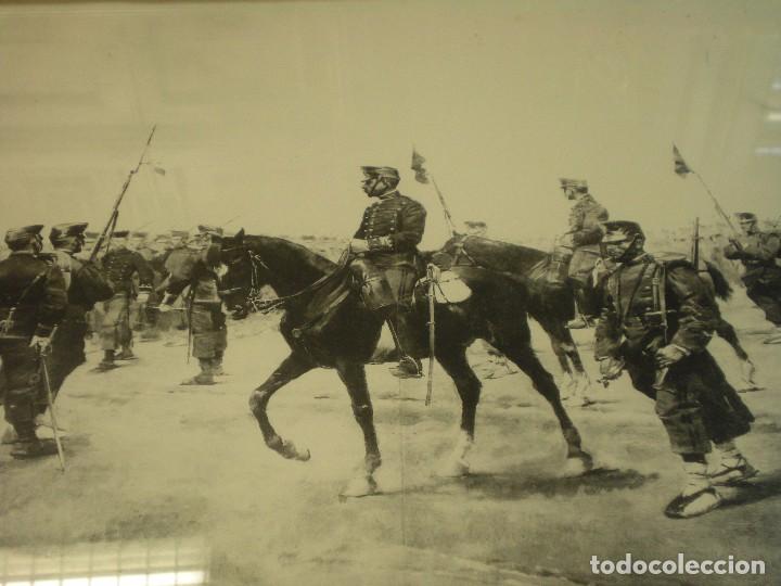 Art: l&aacute;mina escena militar con marco y cristal 61x39/57x36cm