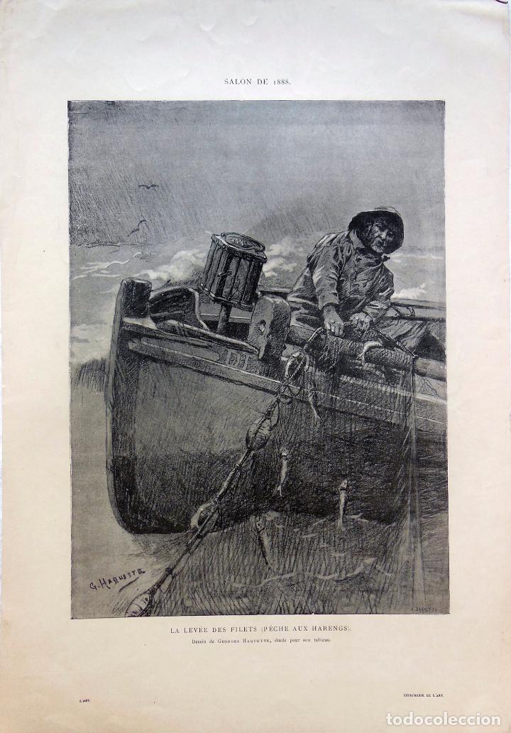 Arte: LA LEV&Eacute;E DES FILETS (P&Egrave;CHE AUX HARENGS) HAQUETTE Georges (dessin) 1880