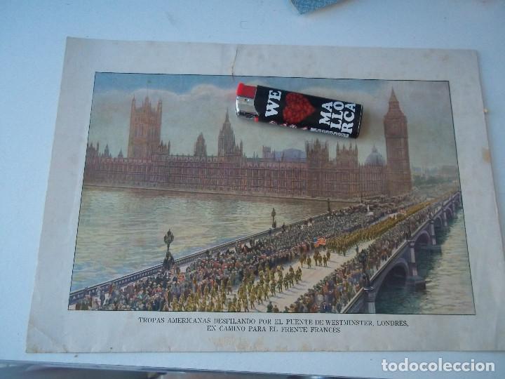 Art: ESPECTACULAR LAMINA ANTIGUA TROPAS AMERICANAS DESFILANDO POR EL PUENTE WESTMINSTER LONDRES