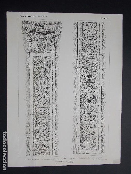 Art: Lamina original A&Ntilde;O 1917, LE&Oacute;N - DETALLE DE SAN MARCOS ``Arte y Decoraci&oacute;n de Espa&ntilde;a&acute;&acute;