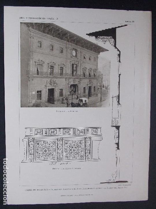 Kunst: 2Laminas originales A&Ntilde;O1918,PALMA DE MALLORCA-PALACIO DEL AYUNTAMIENTO`Arte y Decoraci&oacute;n de Espa&ntilde;a&acute;&acute;