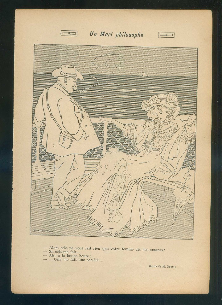 Art: M. Okun. Publications de la *Vie Parisienne* Hoja-l&aacute;mina: 157x228 mm. Lote de 1.