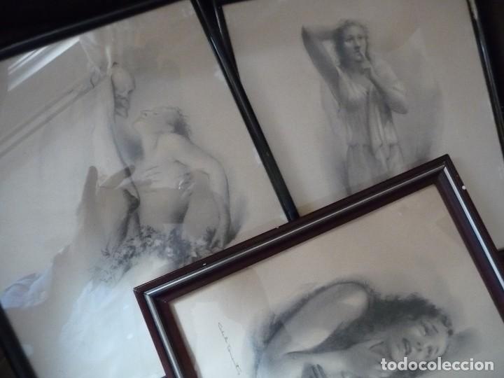 Arte: CABEDO TORRENTS. TRES  ILUSTRACIONES TEMATICA FEMENINA. 28X24 APROX.MARCOS. SE&Ntilde;AS HUMEDAD EN BASE