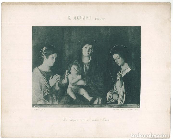 Art: L&aacute;mina n&uacute;mero 60 Hauser y Menet a&ntilde;o 1894 cuadro La Viergen con el ni&ntilde;o Jes&uacute;s Pintor G. Bellino