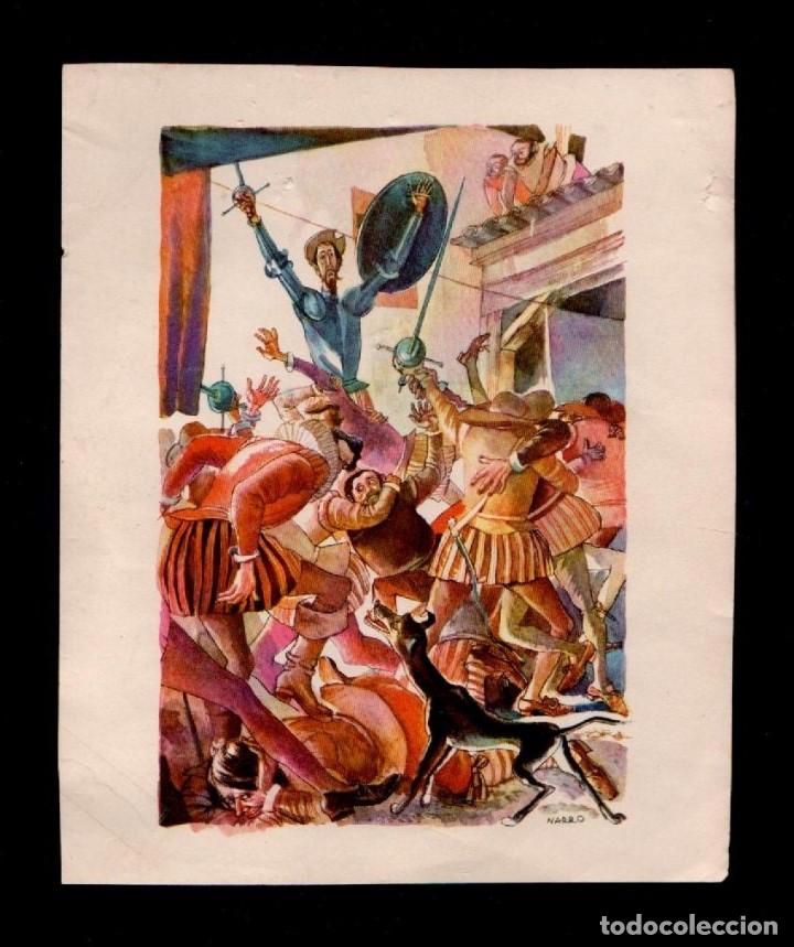 Kunst: L26-15-1 Lamina del Ilustrador NARRO de una escena de DON QUIJOTE DE LA MANCHA Tama&ntilde;o 18 x 22 cm. pe