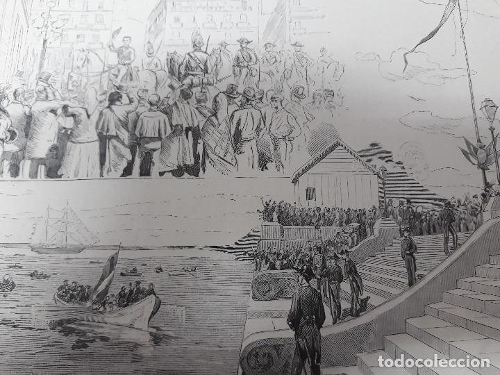 Art: BARCELONA..DESEMBARQUE DE S. M. EN PUERTA DE LA PAZ...XIX