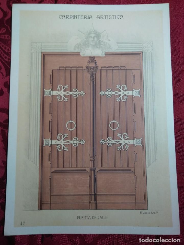 Art: LAMINA CARPINTERIA ARTISTICA PUERTA DE CALLE EPOCA MODERNISTA 1905  F.VILLAR