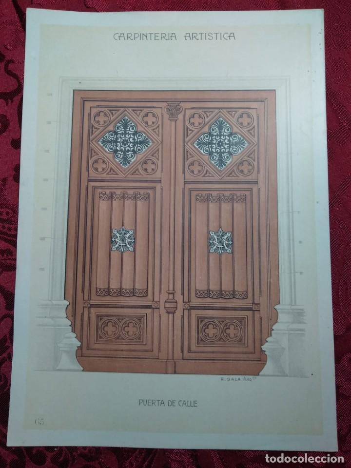Art: LAMINA CARPINTERIA ARTISTICA PUERTA DE CALLE EPOCA MODERNISTA 1905 E. SALA
