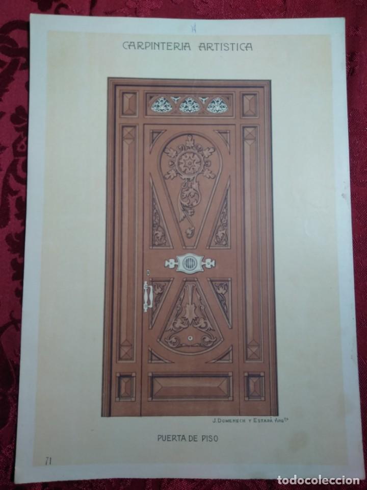 Kunst: LAMINA CARPINTERIA ARTISTICA PUERTA DE PISO EPOCA MODERNISTA 1905 J. DOMENECH Y ESTAPA