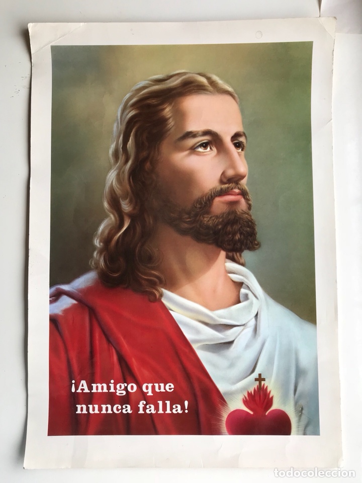 Art: Antigua Lamina Sagrado Coraz&oacute;n de Jesus Tama&ntilde;o Grande
