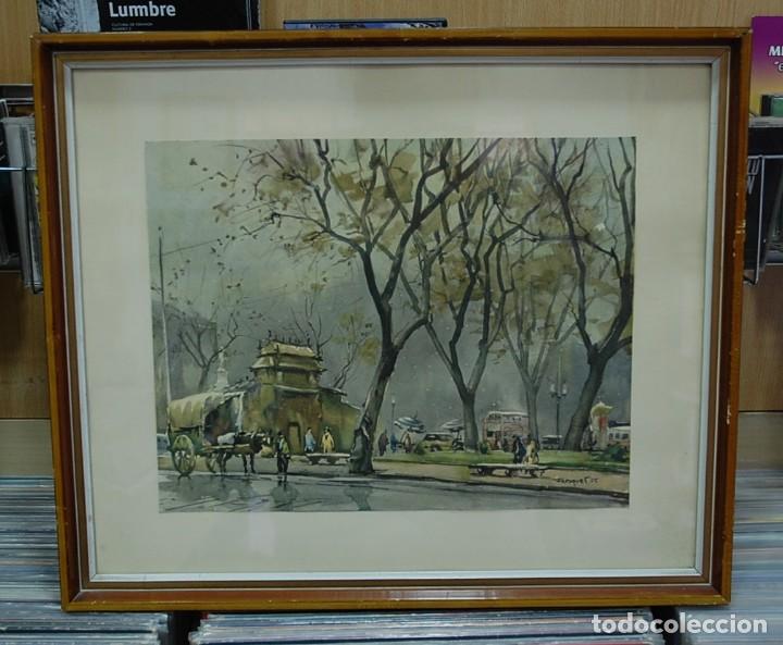 Art: LMV - Lamina reproducci&oacute;n de acuarela firmada por Fresquet, paisaje ciudad, enmarcada 48x40'50 cm