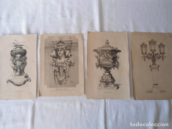 Arte: LOTE 4 ANTIGUAS LAMINAS DE DECORACION DE EDIFICIOS - Foto 1
