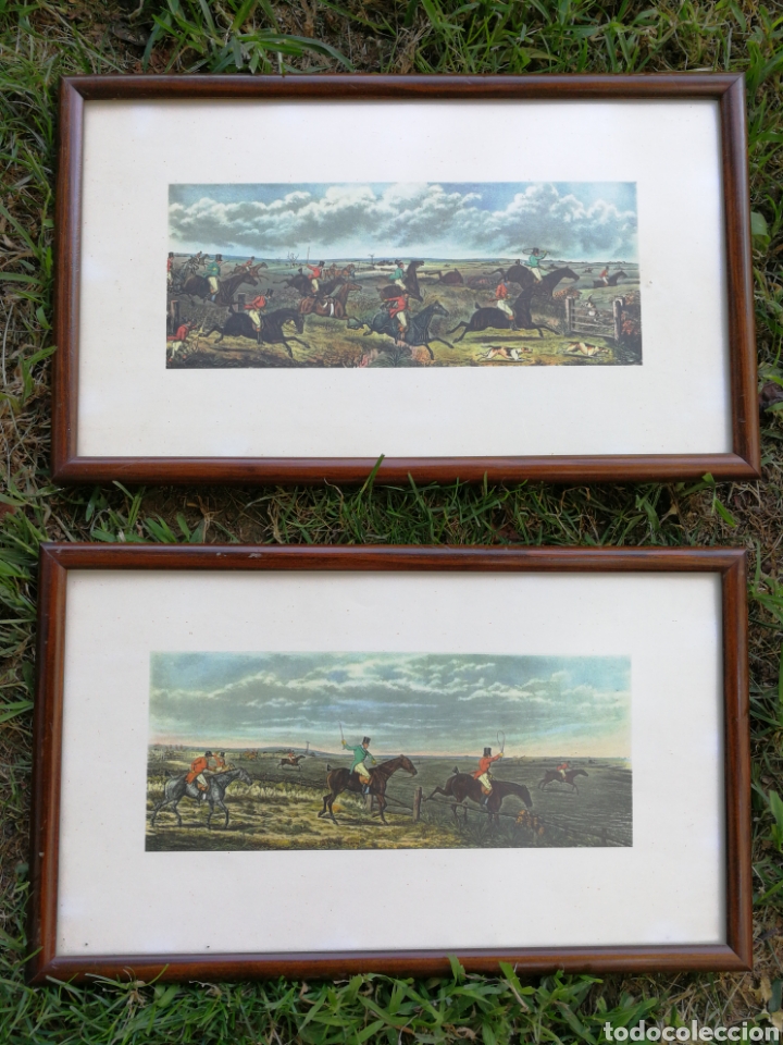 Art: CONJUNTO L&Aacute;MINAS ENMARCADAS ESCENAS CAZA, CACER&Iacute;A INGLESA, 37X22CM.
