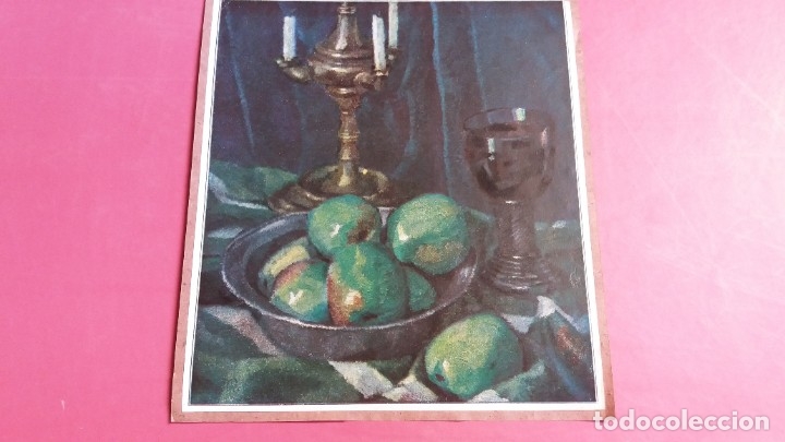 Arte: Recorte antiguo sobre cartone a modo Postal. Bodeg&oacute;n - Foto 1